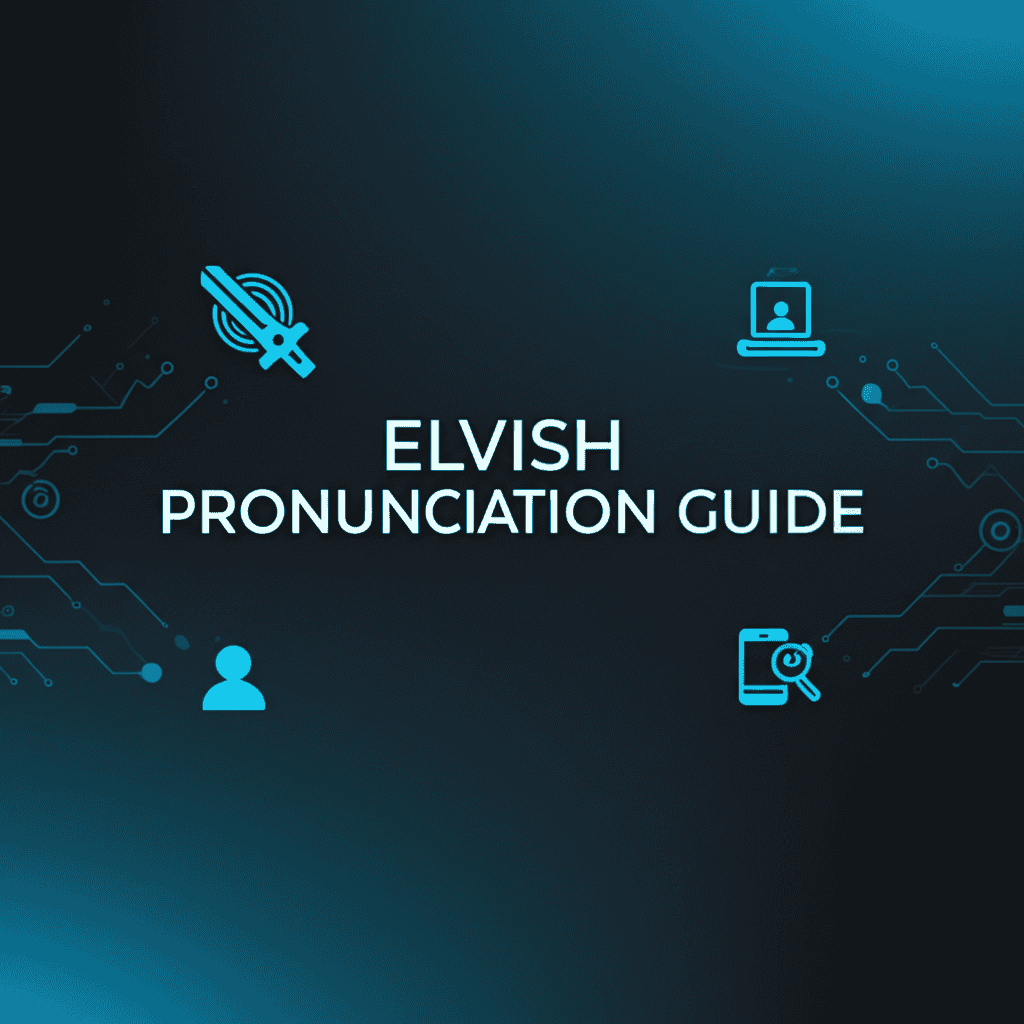 Elvish Pronunciation Guide graphic showing a stylized Elvish word and phonetic breakdown